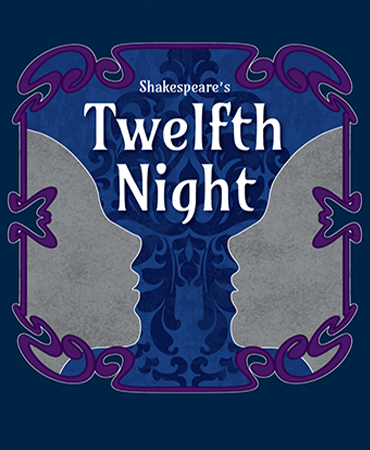 Shakespeare's Twelfth Night, featuring two silhouetted profiles against a decorative background.