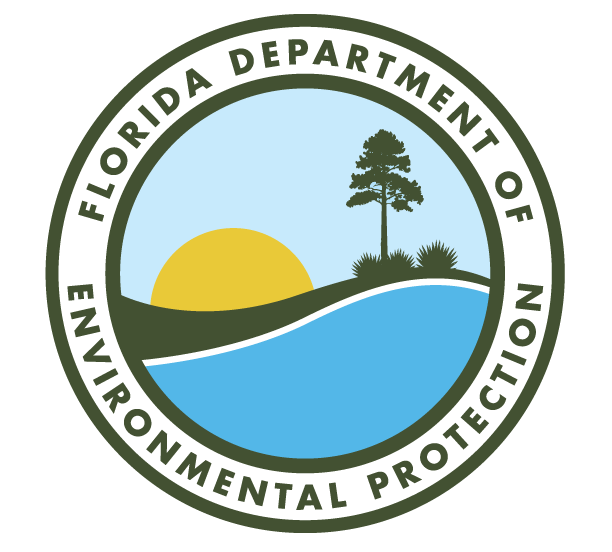 Logo of the Florida Department of Environmental Protection featuring a sun rising over a body of water with a tree and vegetation.