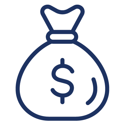 Icon of a money bag with a dollar sign on it.