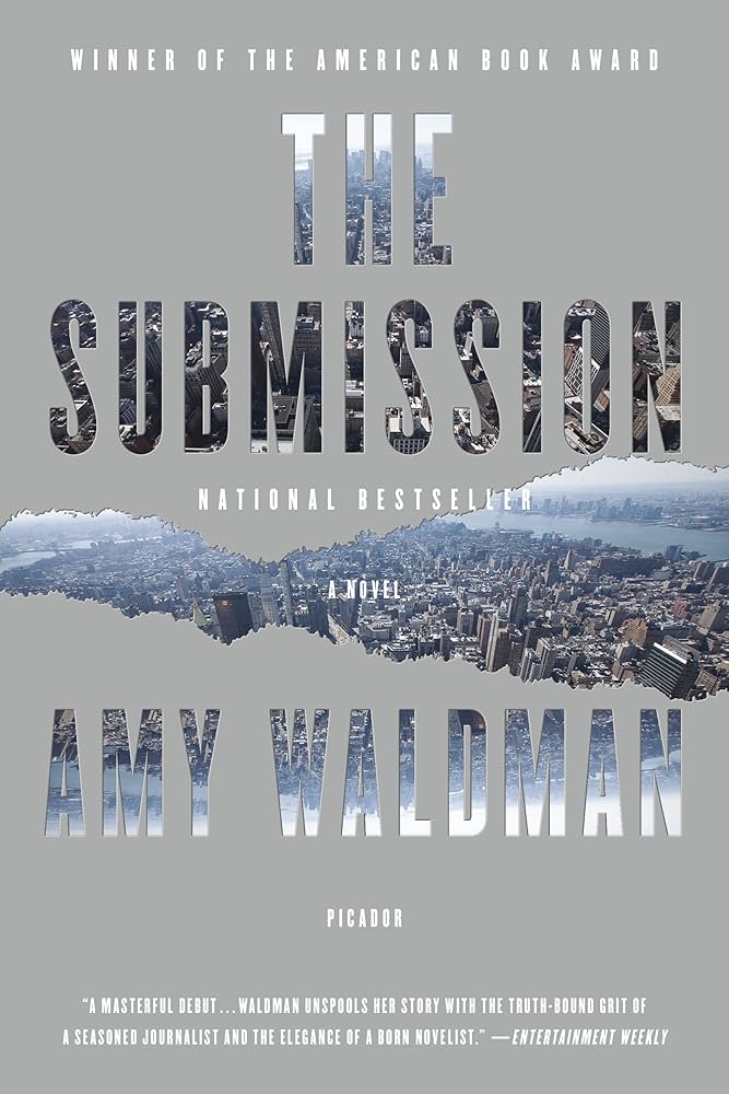 Book cover for "The Submission" by Amy Waldman, winner of the American Book Award and a national bestseller, featuring a cityscape background within the title text.