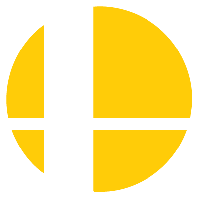 Logo of the Super Smash Bros. video game series, featuring a yellow circle with a black vertical line and a horizontal line dividing it.