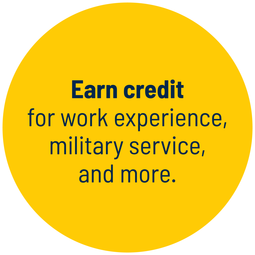 Earn credit for work experience, military service, and more.