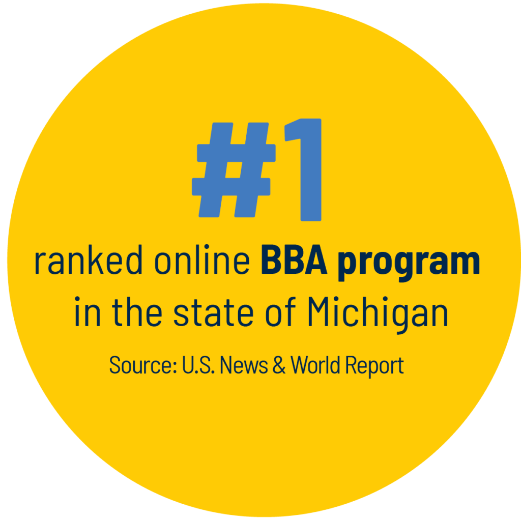 El programa BBA en línea clasificado como el n.º 1 en el estado de Michigan. Fuente: Noticias de EE. UU. e Informe mundial